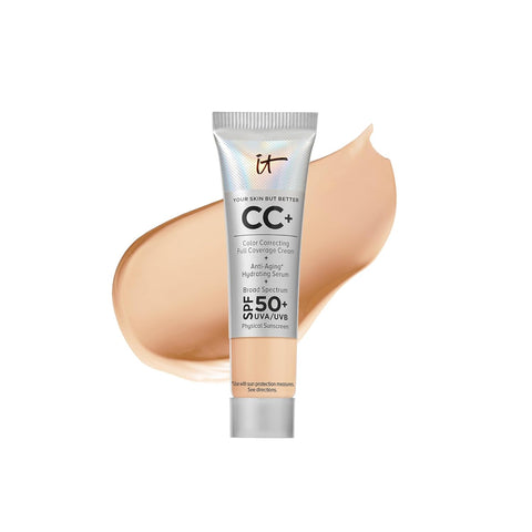IT Cosmetics Your Skin but Better CC+ Cream Travel Size - Color Correcting Cream, Full-Coverage Foundation, Hydrating Serum & SPF 50+ Sunscreen - Natural Finish - 0.4 Fl Oz