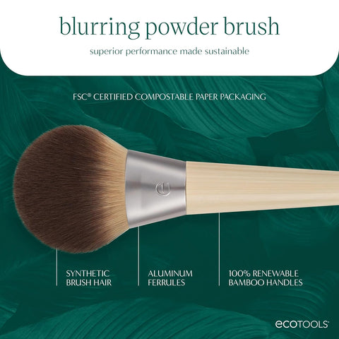 Ecotools Blurring Powder Makeup Brush, for Loose & Pressed Powder, Large Makeup Brush for All-Over Application, Fluffy, Synthetic Bristles, Eco Friendly, Cruelty-Free, & Vegan, 1 Count