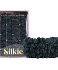 SILKIE X4 Set - Forget Satin - 100% Pure Mulberry Silk Black Brown Skinny Scrunchies Travel Pouch Everyday Hair Ties Elastics Hair Care Ponytail Holder No Damage (Chocolate)