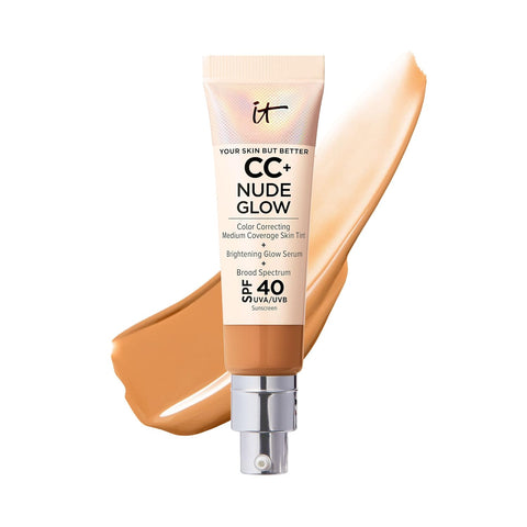 IT Cosmetics CC+ Nude Glow Lightweight Foundation + Glow Serum with SPF 40 - with Niacinamide, Hyaluronic Acid & Green Tea Extract - 1.08 Fl Oz