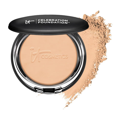 IT Cosmetics Celebration Foundation - Full-Coverage, Anti-Aging Powder Foundation - Blurs Pores, Wrinkles & Imperfections - with Hydrolyzed Collagen & Hyaluronic Acid - 0.3 Oz