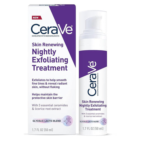 Cerave Skin Renewing Nightly Exfoliating Treatment | anti Aging Face Serum with Glycolic Acid, Lactic Acid, and Ceramides| Dark Spot Corrector for Face | 1.7 Oz