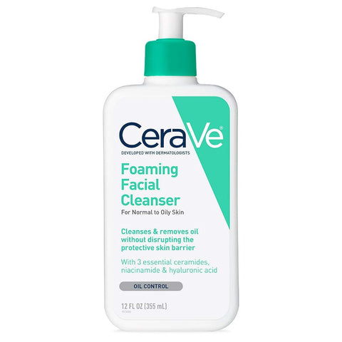 Cerave Foaming Facial Cleanser | Daily Face Wash for Oily Skin with Hyaluronic Acid, Ceramides, and Niacinamide| Fragrance Free | 16 Fluid Ounce