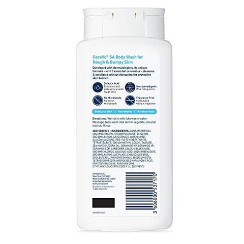 Cerave Body Wash with Salicylic Acid | Fragrance Free Body Wash to Exfoliate Rough and Bumpy Skin | Allergy Tested | 10 Ounce