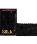 SILKIE X4 Set - Forget Satin - 100% Pure Mulberry Silk Black Brown Skinny Scrunchies Travel Pouch Everyday Hair Ties Elastics Hair Care Ponytail Holder No Damage (Chocolate)