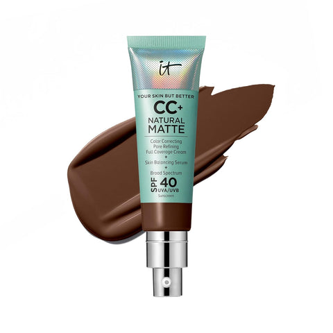 IT Cosmetics CC+ Cream Natural Matte Foundation with SPF 40 - Shine-Reducing & Long-Wear Full Coverage Foundation for Oily Skin - with Hyaluronic Acid - Fragrance Free & Non-Comedogenic - 1.08 Fl Oz