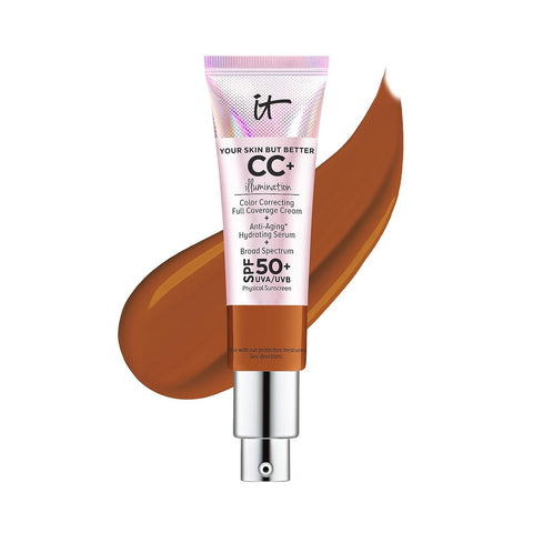 IT Cosmetics Your Skin but Better CC+ Cream Illumination - Color Correcting Cream, Full-Coverage Foundation, Hydrating Serum & SPF 50+ Sunscreen Radiant Finish 1.08 Fl Oz