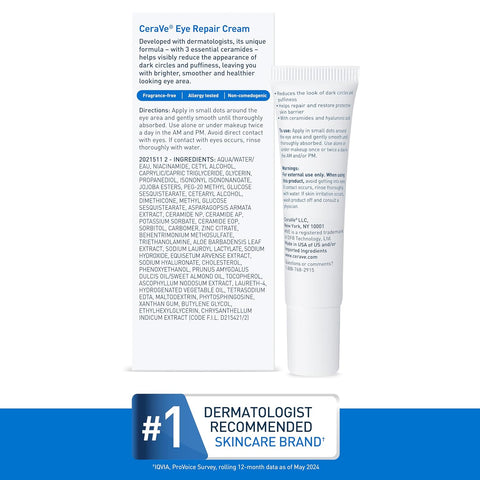 Cerave Eye Repair Cream | under Eye Cream for Puffiness and Bags under Eyes | Hyaluronic Acid + Niacinamide + Marine Botanical Complex | Hydrating Eye Cream | Oil Free & Opthalmologist Tested