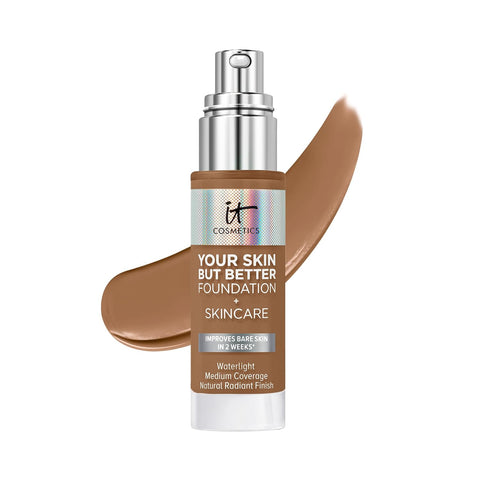 IT Cosmetics Your Skin but Better Foundation + Skincare - Hydrating Medium Buildable Coverage - Minimizes Pores & Imperfections - Natural Radiant Finish - with Hyaluronic Acid - 1.0 Fl Oz