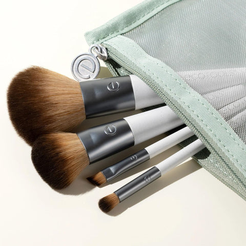 Ecotools On-The-Go Makeup Brush Kit, Travel-Friendly Brush Set, Mini-Size Makeup Tools for Powders, Blush, Bronzer, & Eyeshadows, Eco-Friendly, Synthetic Bristles, Cruelty-Free & Vegan, 5 Piece Set