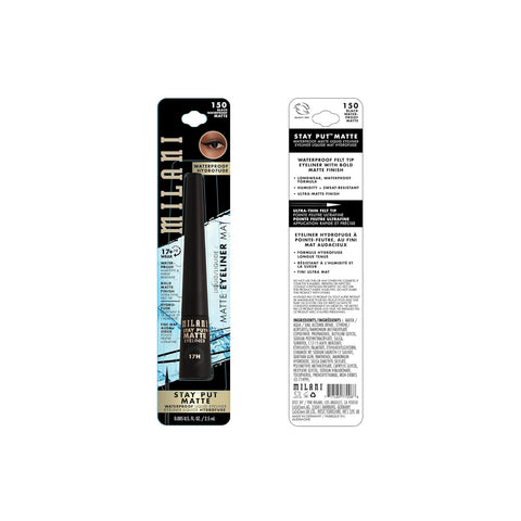 Milani Stay Put Matte Liquid Eyeliner - Black, Waterproof, 17H Wear, Cruelty-Free, Vegan, Smudgeproof, Long Lasting