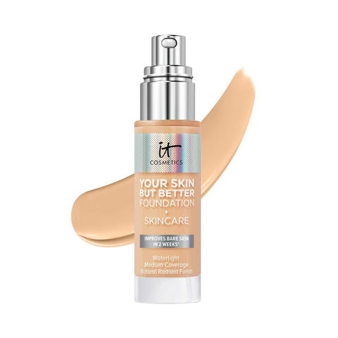 IT Cosmetics Your Skin but Better Foundation + Skincare - Hydrating Medium Buildable Coverage - Minimizes Pores & Imperfections - Natural Radiant Finish - with Hyaluronic Acid - 1.0 Fl Oz