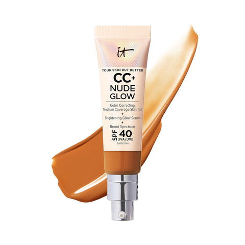 IT Cosmetics CC+ Nude Glow Lightweight Foundation + Glow Serum with SPF 40 - with Niacinamide, Hyaluronic Acid & Green Tea Extract - 1.08 Fl Oz