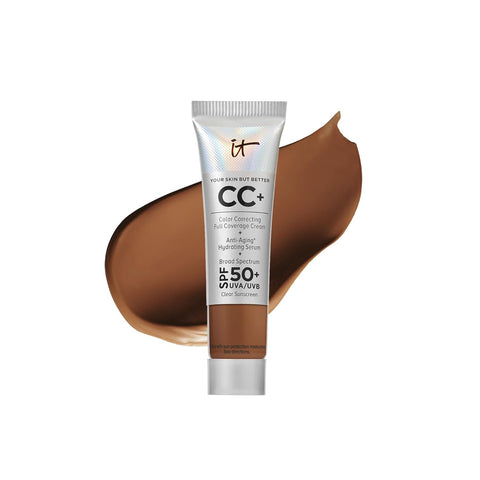 IT Cosmetics Your Skin but Better CC+ Cream Travel Size - Color Correcting Cream, Full-Coverage Foundation, Hydrating Serum & SPF 50+ Sunscreen - Natural Finish - 0.4 Fl Oz