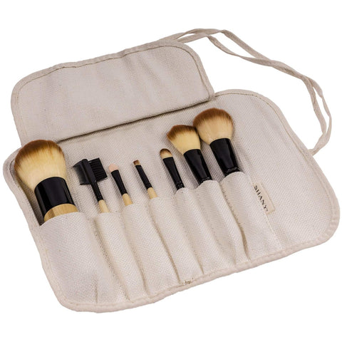 SHANY Bamboo Makeup Brush Set - Vegan Professional Makeup Brushes with Premium Synthetic Hair & Cotton Pouch for Easy Brush Storage - 7Pc