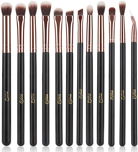 MSQ Eye Makeup Brushes 12Pcs Rose Gold Eyeshadow Makeup Brushes Set with Soft Synthetic Hairs & Real Wood Handle for Eyeshadow, Eyebrow, Eyeliner, Blending(Without Bag)