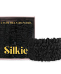 SILKIE X4 Set - Forget Satin - 100% Pure Mulberry Silk Black Brown Skinny Scrunchies Travel Pouch Everyday Hair Ties Elastics Hair Care Ponytail Holder No Damage (Chocolate)