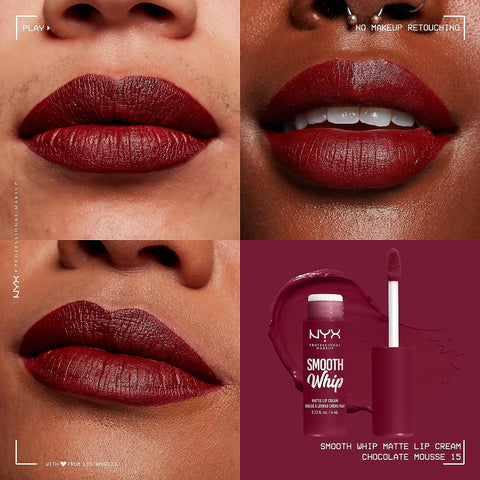 NYX PROFESSIONAL MAKEUP Smooth Whip Matte Lip Cream, Long Lasting, Moisturizing, Vegan Liquid Lipstick - Chocolate Mousse (Deep Red Brown)