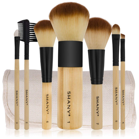 SHANY Bamboo Makeup Brush Set - Vegan Professional Makeup Brushes with Premium Synthetic Hair & Cotton Pouch for Easy Brush Storage - 7Pc