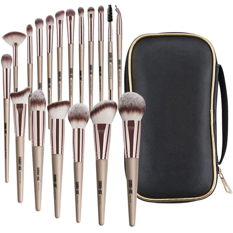 Makeup Brushes, 18 Pcs Professional Premium Synthetic Makeup Brush Set with Case, Foundation Kabuki Eye Travel Make up Brushes Sets (Black Gold)