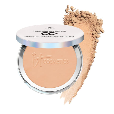 IT Cosmetics CC+ Airbrush Perfecting Powder Foundation - Buildable Full Coverage of Pores & Dark Spots - Hydrating Face Makeup with Hydrolyzed Collagen & Niacinamide - 0.33 Oz