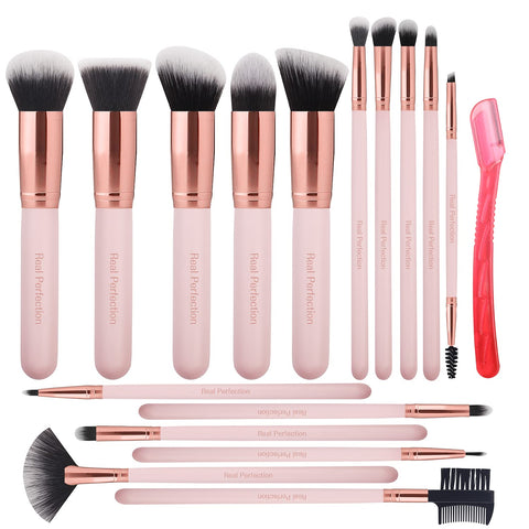 Real Perfection Makeup Brush Set 16 Pcs with 1 Eyebrow Razor Premium Synthetic Foundation Powder Concealers Eyeshadow Blush Makeup Brushes Make up Brushes Kit