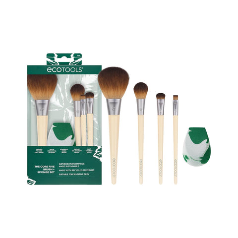 Ecotools Start the Day Beautifully 6 Piece Makeup Brush Set, Makeup Brushes for Eyeshadow, Blush, Concealer, & Foundation Application, Eco-Friendly, Gift Set, Synthetic Hair, Vegan & Cruelty-Free