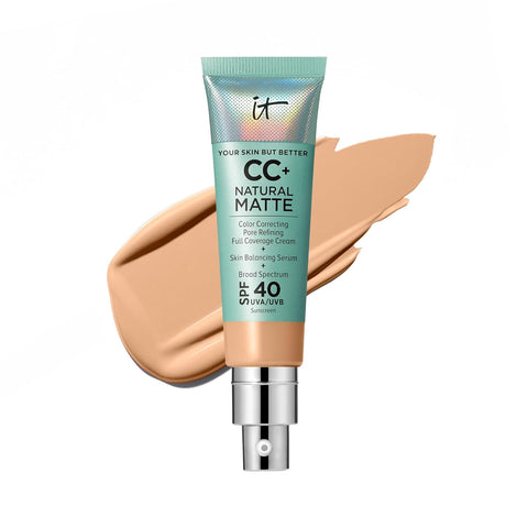 IT Cosmetics CC+ Cream Natural Matte Foundation with SPF 40 - Shine-Reducing & Long-Wear Full Coverage Foundation for Oily Skin - with Hyaluronic Acid - Fragrance Free & Non-Comedogenic - 1.08 Fl Oz