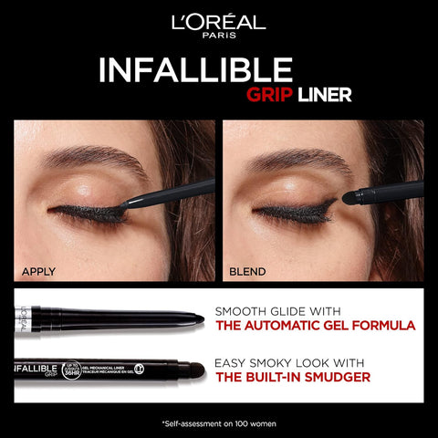 Infallible Grip Mechanical Gel Eyeliner Pencil, Smudge-Resistant, Waterproof Eye Makeup with up to 36HR Wear, Intense Black, 0.01 Oz