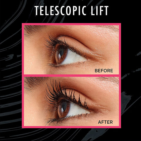 Telescopic Lift Mascara, Lengthening and Volumizing Eye Makeup, Lash Lift with up to 36HR Wear, Washable, Blackest Black, 0.33 Fl Oz