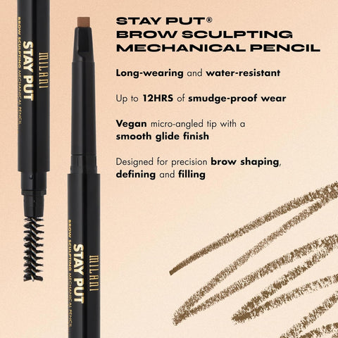 Milani Stay Put Brow Sculpting Mechanical Pencil - Medium Brown (0.01 Ounce) Cruelty-Free Long-Lasting Eyebrow Pencil That Defines and Shapes Brows