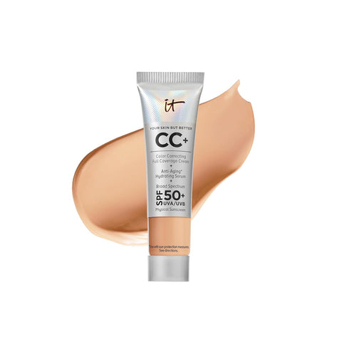 IT Cosmetics Your Skin but Better CC+ Cream Travel Size - Color Correcting Cream, Full-Coverage Foundation, Hydrating Serum & SPF 50+ Sunscreen - Natural Finish - 0.4 Fl Oz