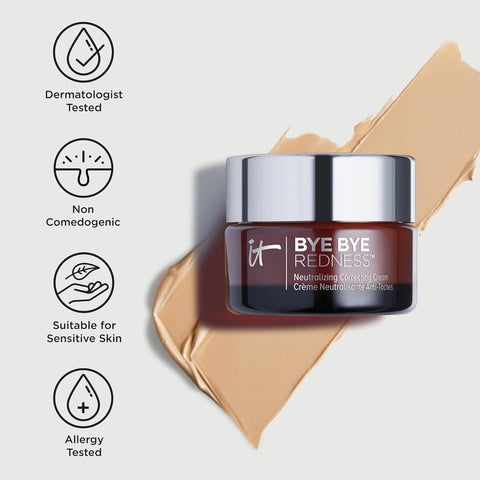 IT Cosmetics Bye Bye Redness - Neutralizing Color-Correcting Cream - Reduces Redness - Long-Wearing Coverage - with Hydrolyzed Collagen - 0.37 Fl Oz