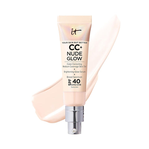 IT Cosmetics CC+ Nude Glow Lightweight Foundation + Glow Serum with SPF 40 - with Niacinamide, Hyaluronic Acid & Green Tea Extract - 1.08 Fl Oz