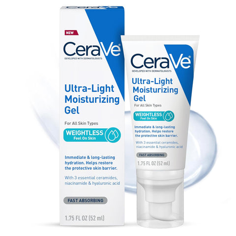 Cerave Ultra-Light Moisturizing Gel | Hydrating Gel Face Moisturizer with Ceramides, Niacinamide, Hyaluronic Acid | Fragrance Free | Oil-Free | Weightless Mattifying Moisturizer | 1.75 FL Oz