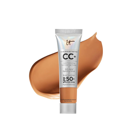 IT Cosmetics Your Skin but Better CC+ Cream Travel Size - Color Correcting Cream, Full-Coverage Foundation, Hydrating Serum & SPF 50+ Sunscreen - Natural Finish - 0.4 Fl Oz