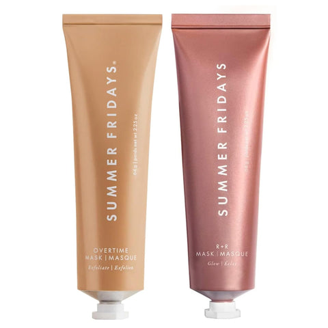 Summer Fridays Overtime Clarifying & Exfoliating Mask with Pumpkin & Apricot Seed Powder (2.25 Oz) + R+R Brightening & Hydrating Face Mask with Restorative Natural Oils (2.25 Oz)