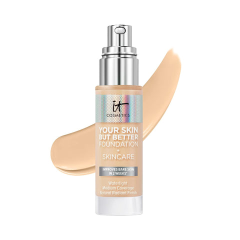 IT Cosmetics Your Skin but Better Foundation + Skincare - Hydrating Medium Buildable Coverage - Minimizes Pores & Imperfections - Natural Radiant Finish - with Hyaluronic Acid - 1.0 Fl Oz