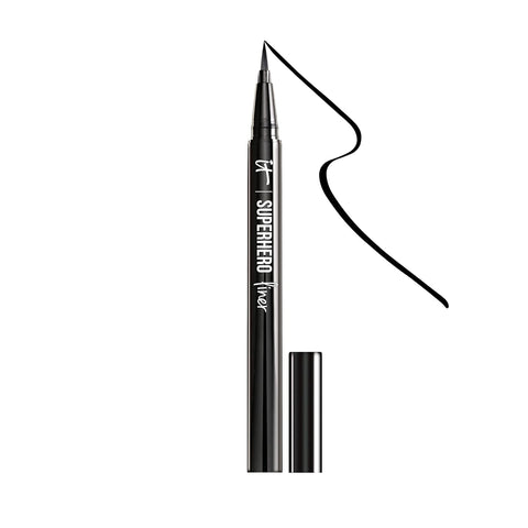 IT Cosmetics Superhero Liquid Eyeliner Pen, Black - 24-Hour Waterproof Formula Won’T Smudge or Fade - with Peptides, Collagen, Biotin & Kaolin Clay - 0.03 Fl Oz