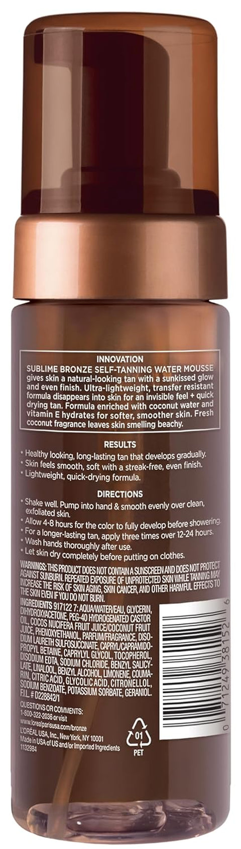 Sublime Bronze Self Tanning Water Mousse, Streak-Free Natural Looking Tan, 5 Fl. Oz