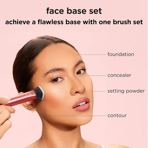 Real Techniques 4 Piece Face Base Makeup Brush Set, for Concealer, Foundation, Contour, & Setting Powder, Makeup Brushes for Blending & Buffing, & Sculpting, Travel Friendly, Gift Set, Cruelty-Free