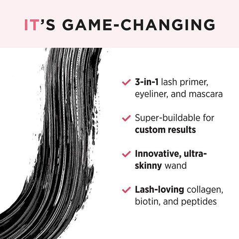 IT Cosmetics Tightline 3-In-1 Lash Primer, Eyeliner & Black Mascara - Lengthens & Conditions Lashes - Ultra-Skinny Wand - Infused with Collagen, Biotin, Peptides & Antioxidants - 0.12 Fl Oz