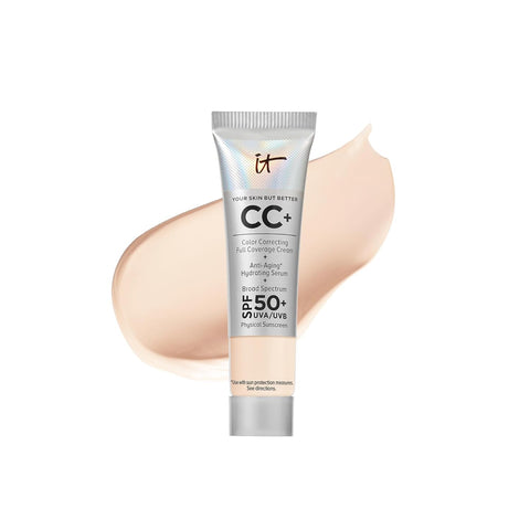 IT Cosmetics Your Skin but Better CC+ Cream Travel Size - Color Correcting Cream, Full-Coverage Foundation, Hydrating Serum & SPF 50+ Sunscreen - Natural Finish - 0.4 Fl Oz