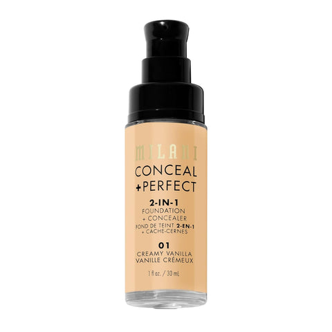 Milani Conceal + Perfect 2-In-1 Foundation + Concealer - Creamy Vanilla (1 Fl. Oz.) Cruelty-Free Liquid Foundation - Cover Under-Eye Circles, Blemishes & Skin Discoloration for a Flawless Complexion