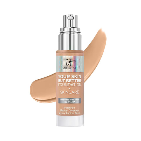 IT Cosmetics Your Skin but Better Foundation + Skincare - Hydrating Medium Buildable Coverage - Minimizes Pores & Imperfections - Natural Radiant Finish - with Hyaluronic Acid - 1.0 Fl Oz