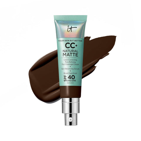 IT Cosmetics CC+ Cream Natural Matte Foundation with SPF 40 - Shine-Reducing & Long-Wear Full Coverage Foundation for Oily Skin - with Hyaluronic Acid - Fragrance Free & Non-Comedogenic - 1.08 Fl Oz