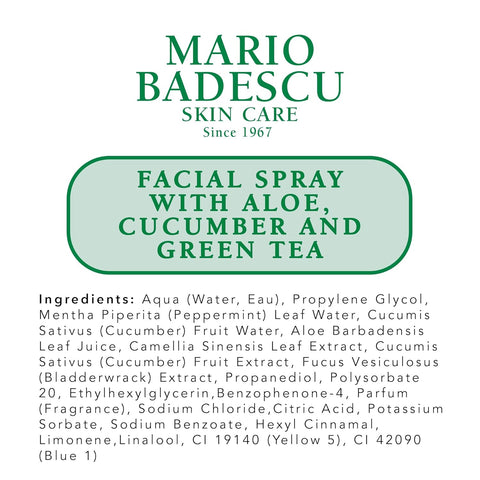 Mario Badescu Facial Spray with Aloe, Cucumber and Green Tea for All Skin Types, Face Mist That Hydrates & Invigorates