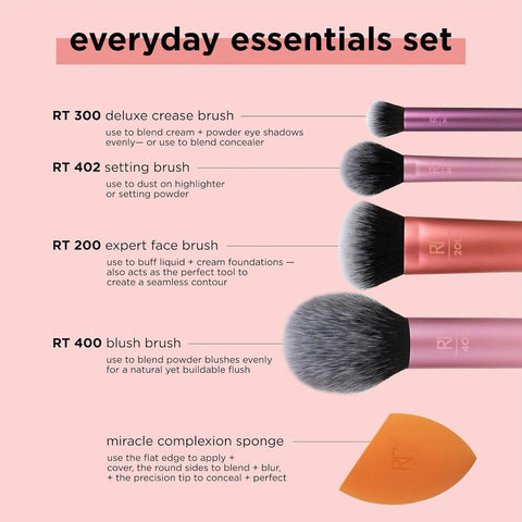 Real Techniques Makeup Brush Set with 2 Sponge Blenders, Multiuse Brushes, for Eyeshadow, Foundation, Blush, Highlighter, and Concealer, 6 Piece Makeup Brush Set