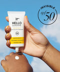 IT Cosmetics Hello Sunshine Invisible Sunscreen for Face SPF 50 - Sunscreen, Hydrating Serum & Makeup Primer - 1% Pro-Vitamin B5 & Hyaluronic Acid - HSA/FSA Eligible - No White Cast - 1.69 Fl Oz