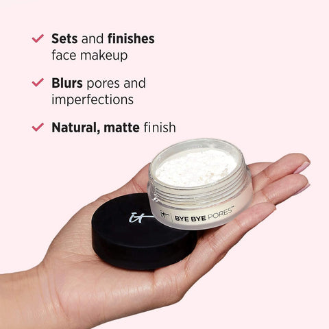 IT Cosmetics Bye Bye Pores – Poreless Finish Loose Setting Powder Makeup – Translucent Blurring Powder for All Skin Tones – Face Powder with Peptides, Silk, Collagen & Antioxidants – 0.23 Oz